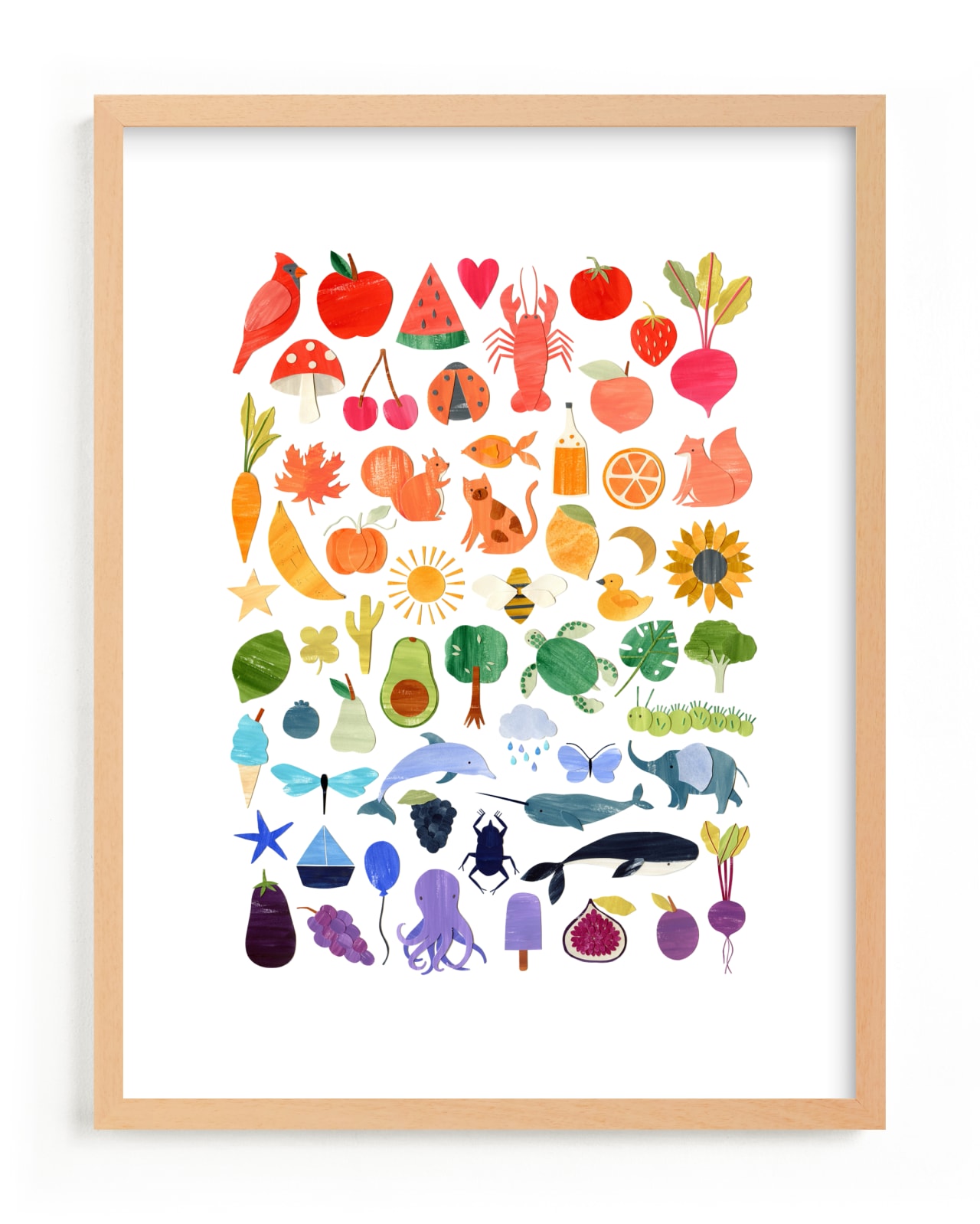 framed print of illustrations of objects in a rainbow of colors
