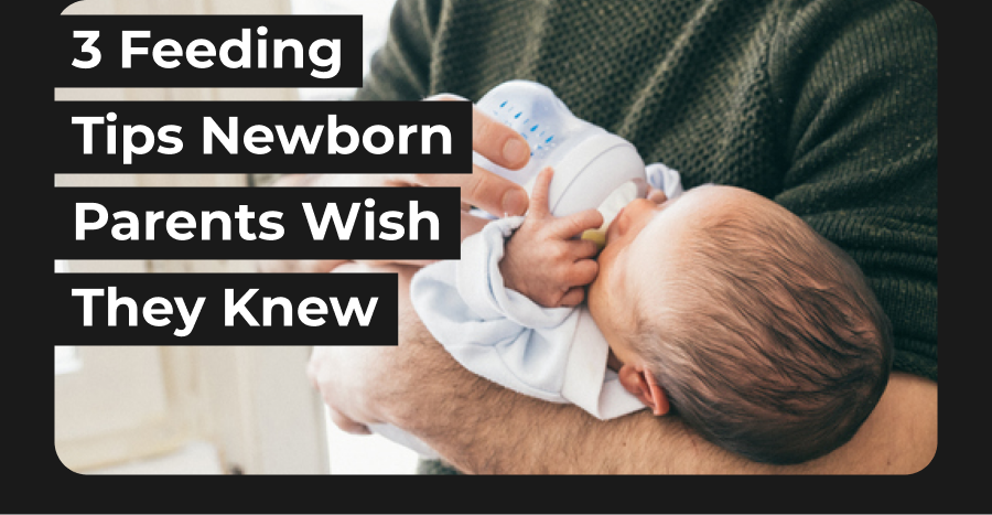 Father feeding baby bottle of formula in the crook of his arm, with text: 3 Feeding Tips Newborn Parents Wish They Knew Father feeding baby bottle of formula in the crook of his arm, with text: 3 Feeding Tips Newborn Parents Wish They Knew